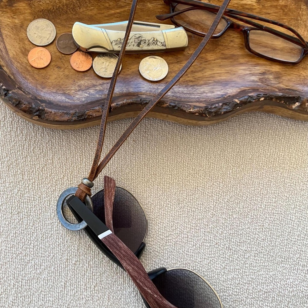 Manly Soft Rich Brown Suede Eyeglass Chain: silver loop, Adjustable Lanyard - Picture 9 of 11